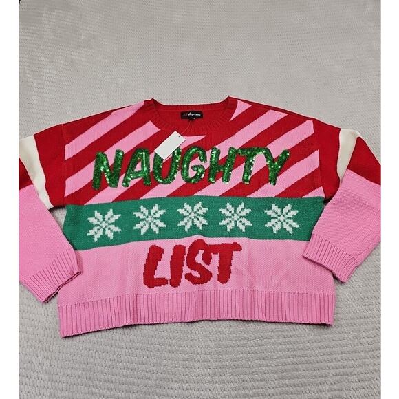 Ugly Christmas Sweater Sweaters - 33 Degrees Ugly Christmas Sweater Womens 2X Cropped Naughty List NEW